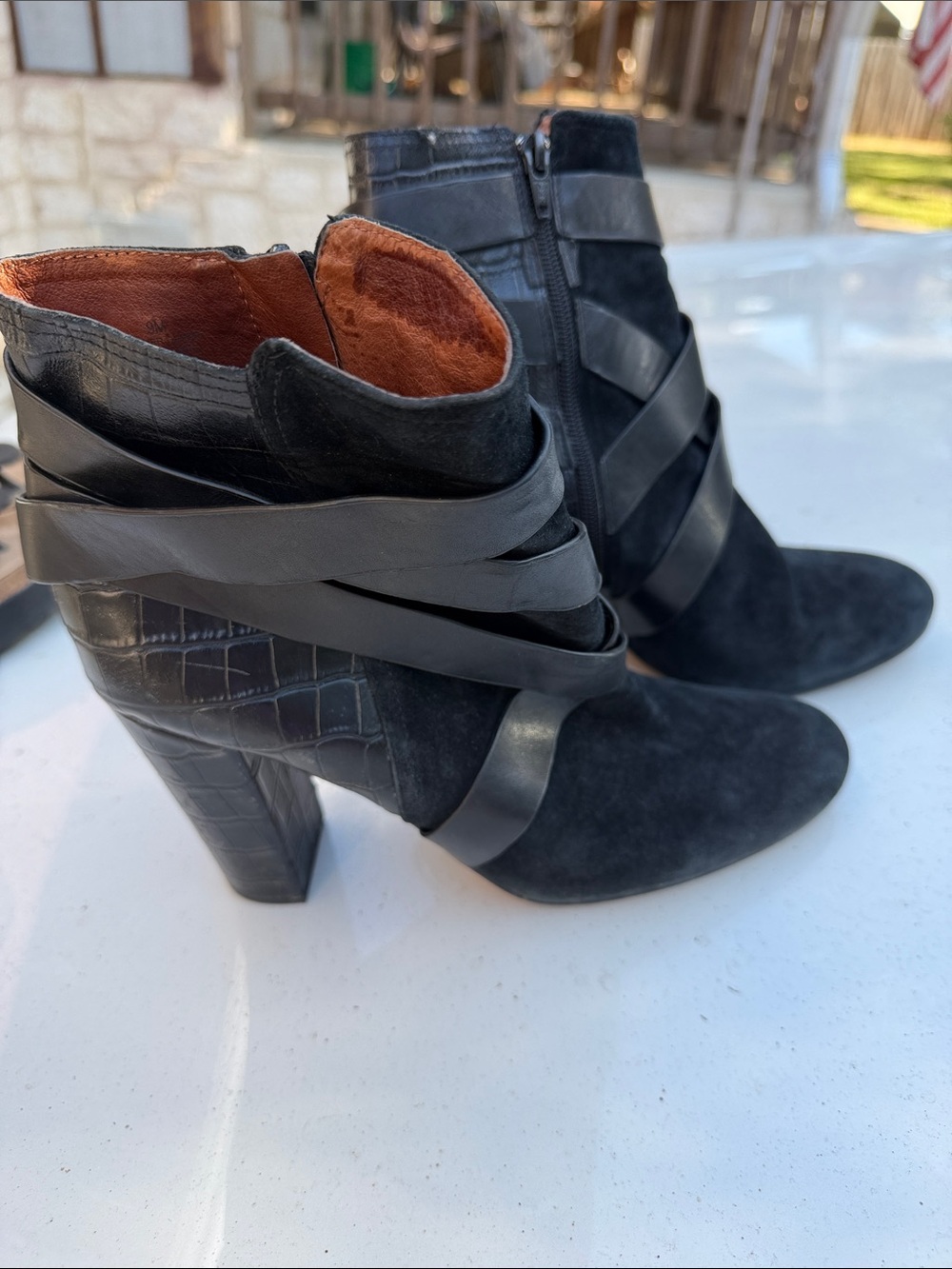 Gianni Bini Black Suede & Leather Strappy Ankle Boots